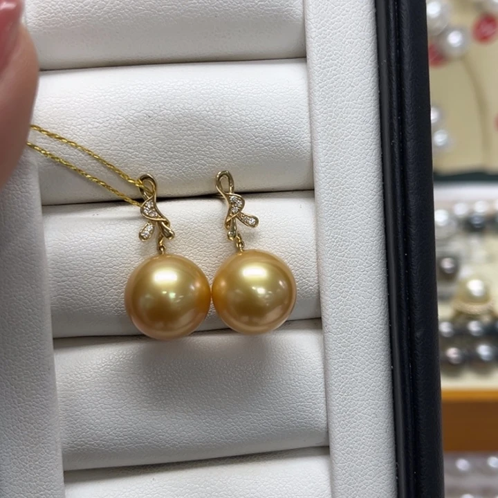 海水珍珠18K金镶嵌耳饰金珠12-13mm42