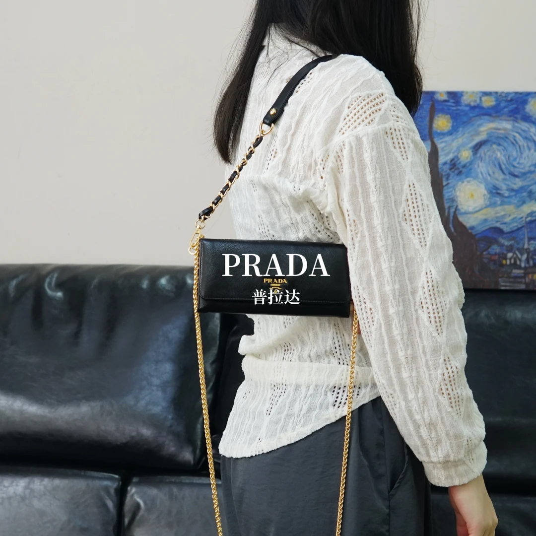 95新 Prada/普拉达 黑色链条钱包/F3WJ04229361/9361