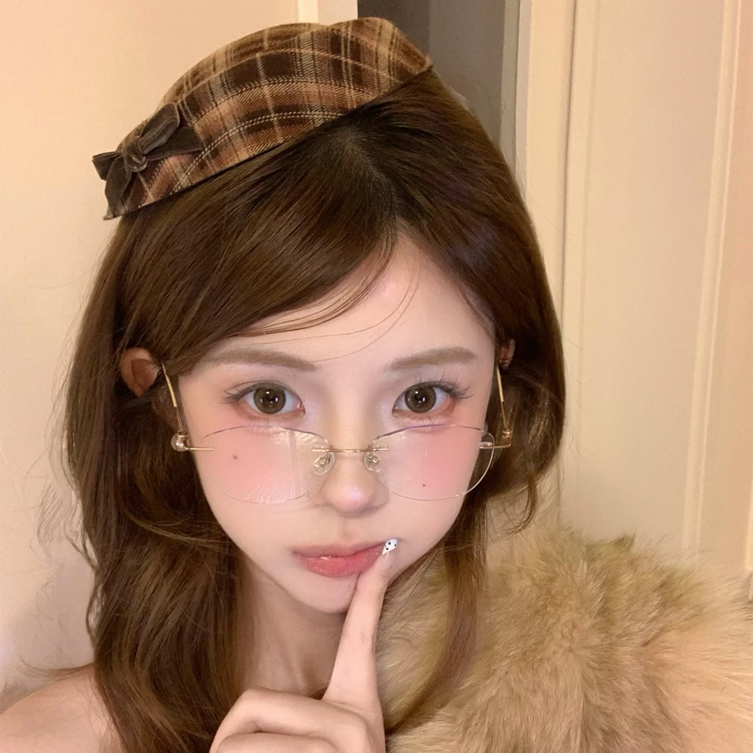 原创咖色蝴蝶结格纹小礼帽发夹女氛围感头饰发卡夹子拍照新年发饰