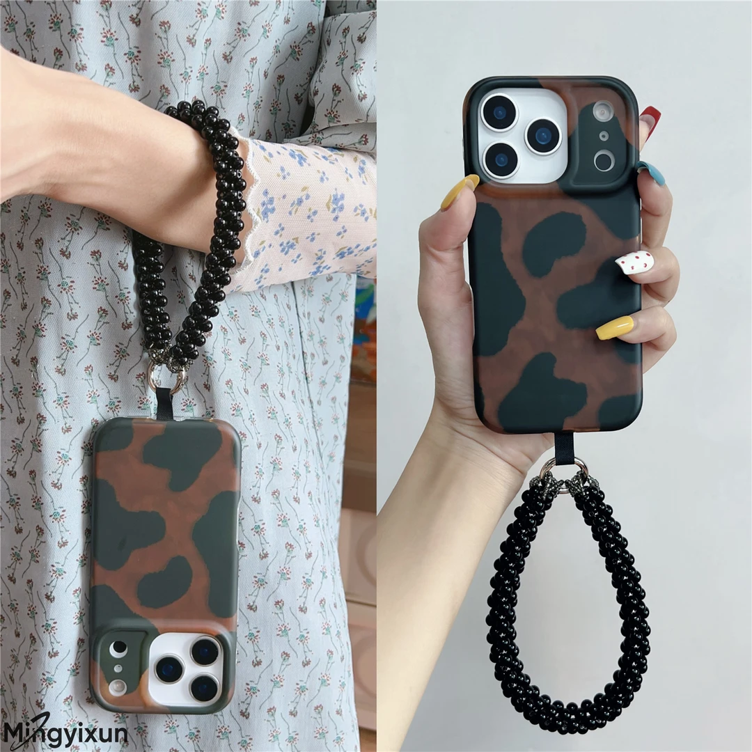 黑棕奶牛纹适用苹果17pm小众iphone16pro手拎14pro高级感15手机壳