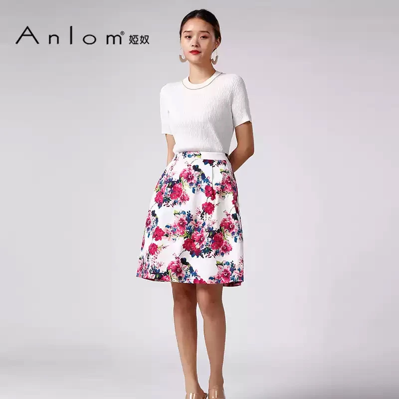 Anlom/娅奴半身裙夏季新款休闲针织复古A字裙中长款裙子百搭显瘦