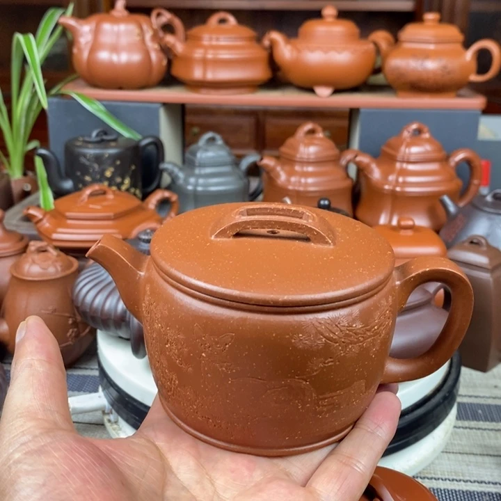 茶壶紫砂汉瓦360cc原矿宝山红降坡泥特价