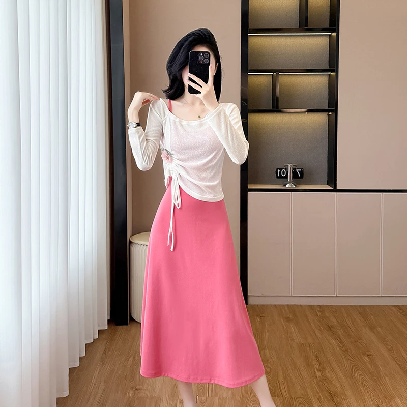 2025年时尚套装新款法式甜美温柔小女人气质吊带连衣裙里外套裙女