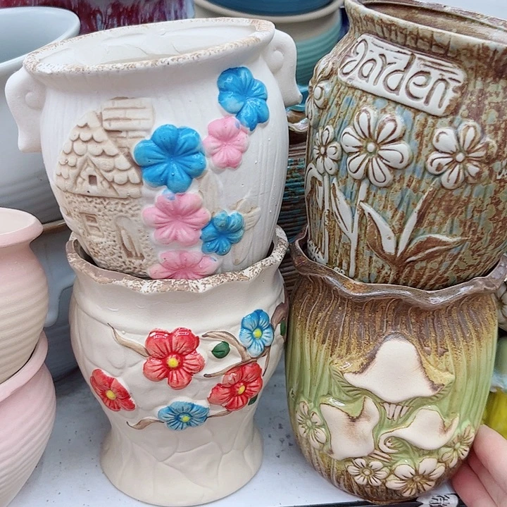 多肉绿植陶瓷花盆9.9包邮，有孔