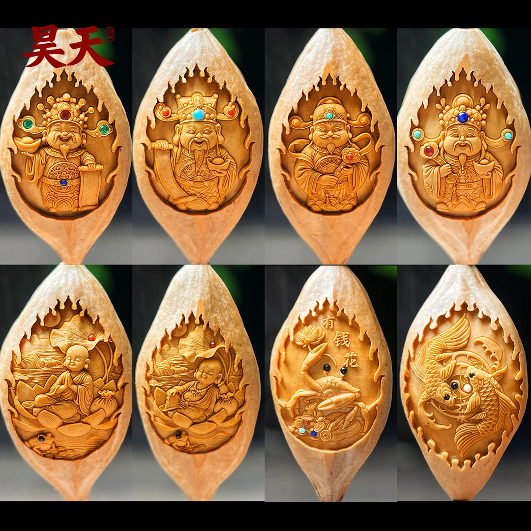 橄榄核雕金字2.0有钱花满镶嵌文玩手串