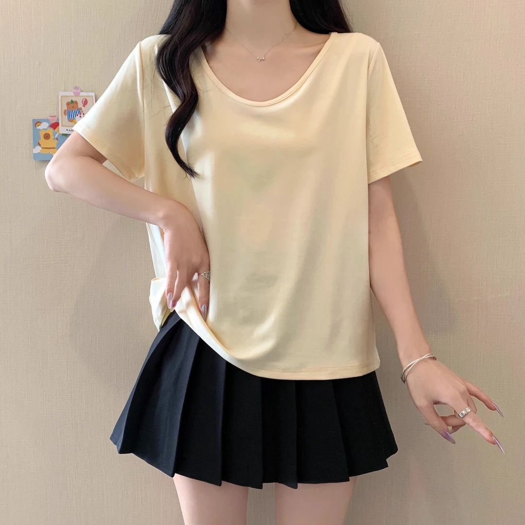大码微胖休闲短袖白色T恤女装2025夏季正肩体恤胖MM显瘦T恤