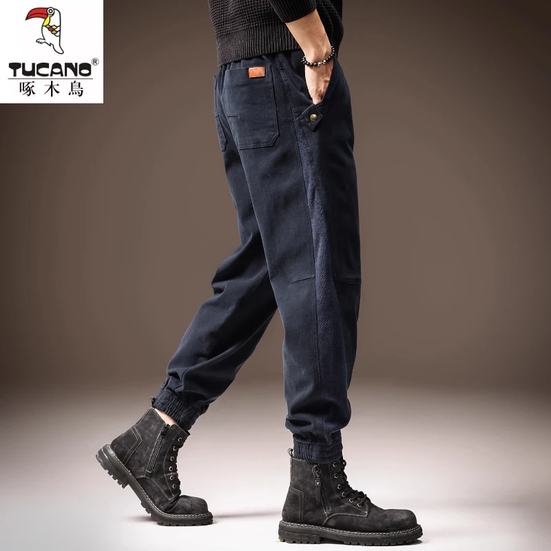 高端日系复古磨毛拼接工装裤子男秋季新款宽松舒适直筒纯棉休闲裤