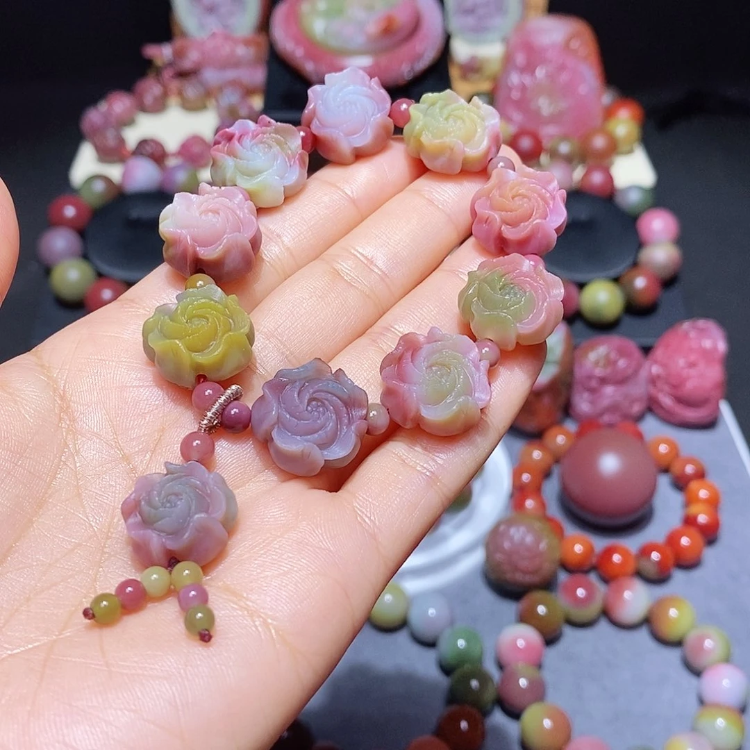 玛瑙/玉髓未镶嵌盐源玛瑙牡丹花手串