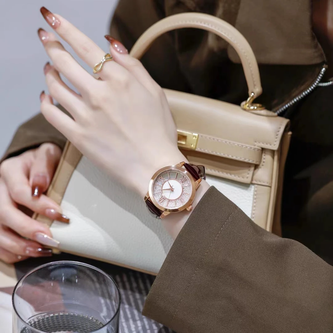 新款简约女表腕转流沙 酒红带8815 P