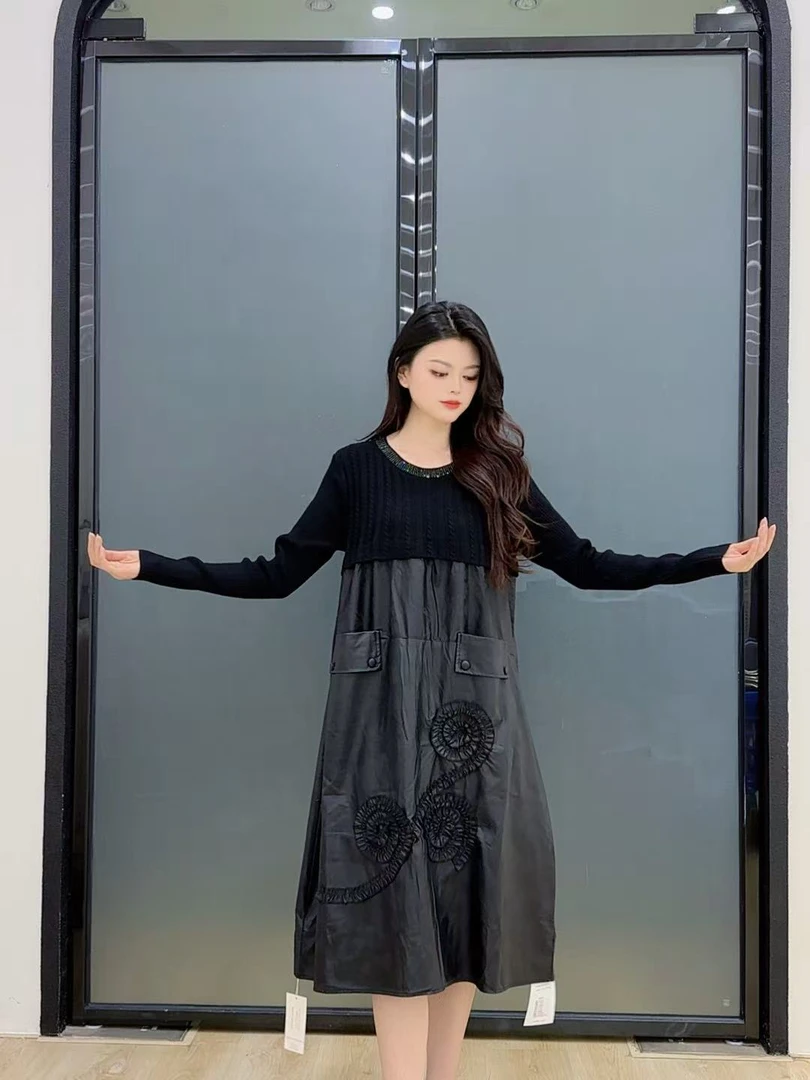 001 DD新款气质时尚显瘦百搭半高领大码洋气连衣裙