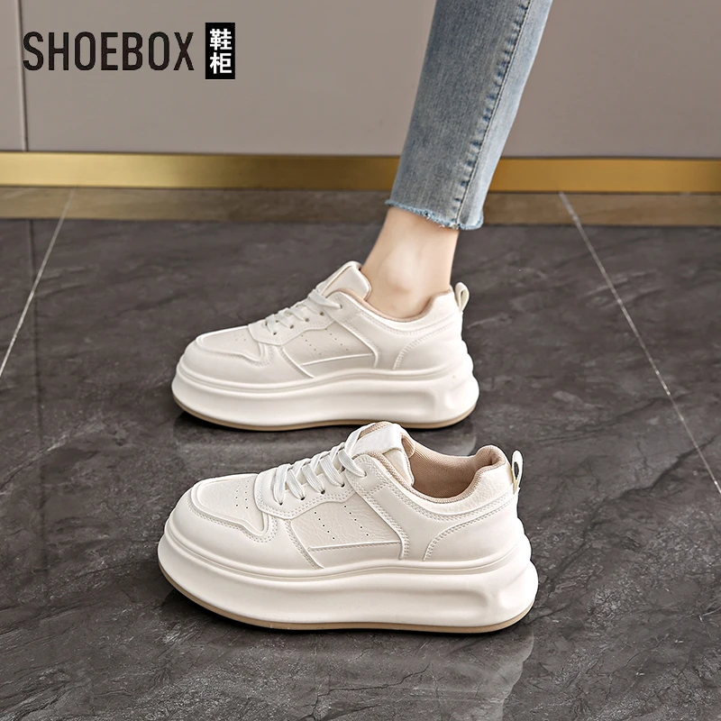 SHOEBOX鞋柜松糕软底小白鞋女春季新款软面透气板鞋厚底休闲鞋子