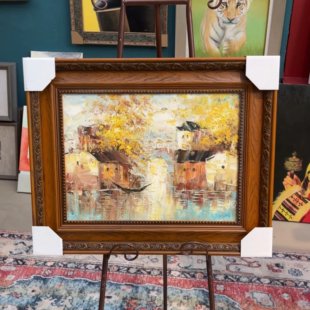 油画风景手绘油画带实木框45×55