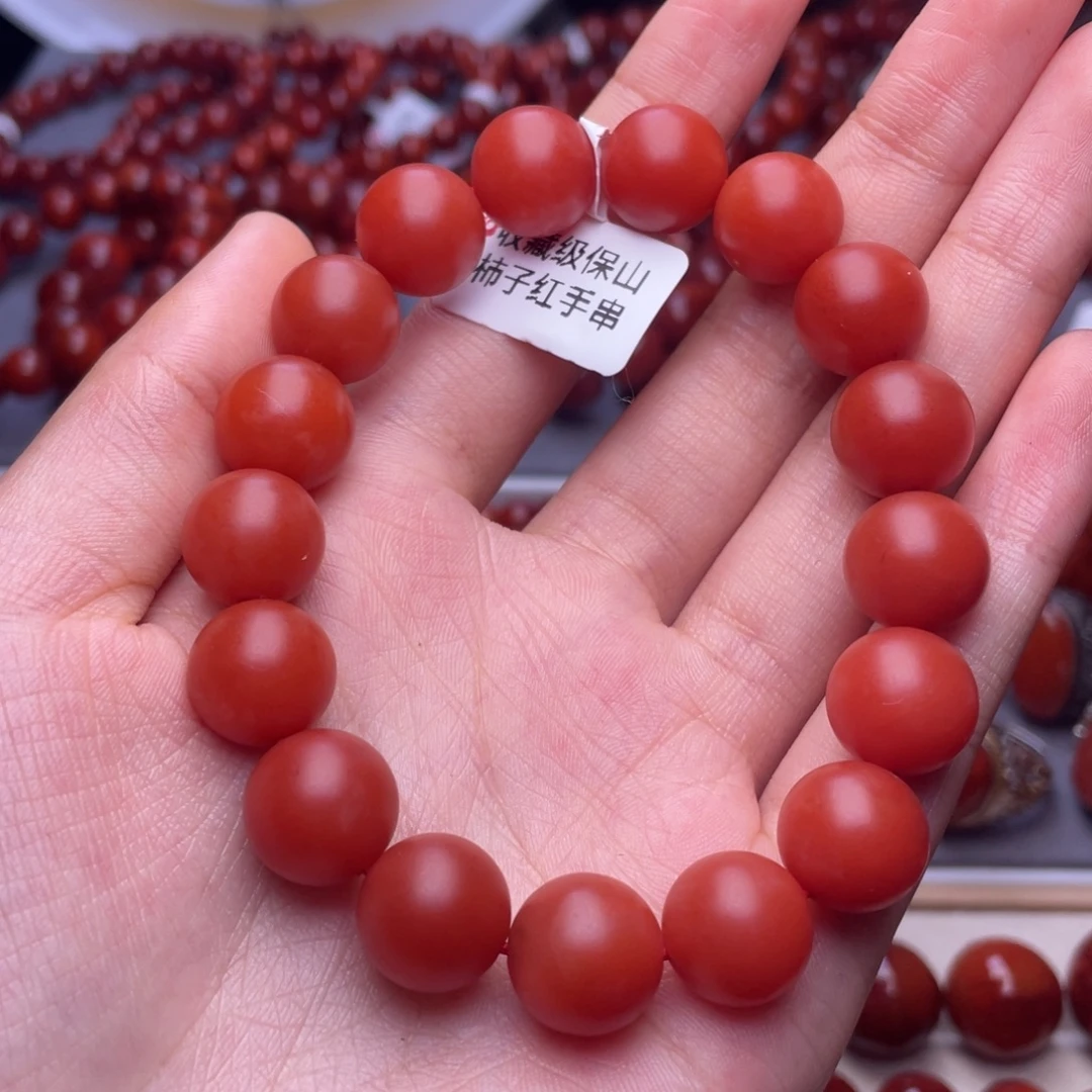 南红玛瑙未镶嵌其他12➕收藏级保山柿子红满肉手串