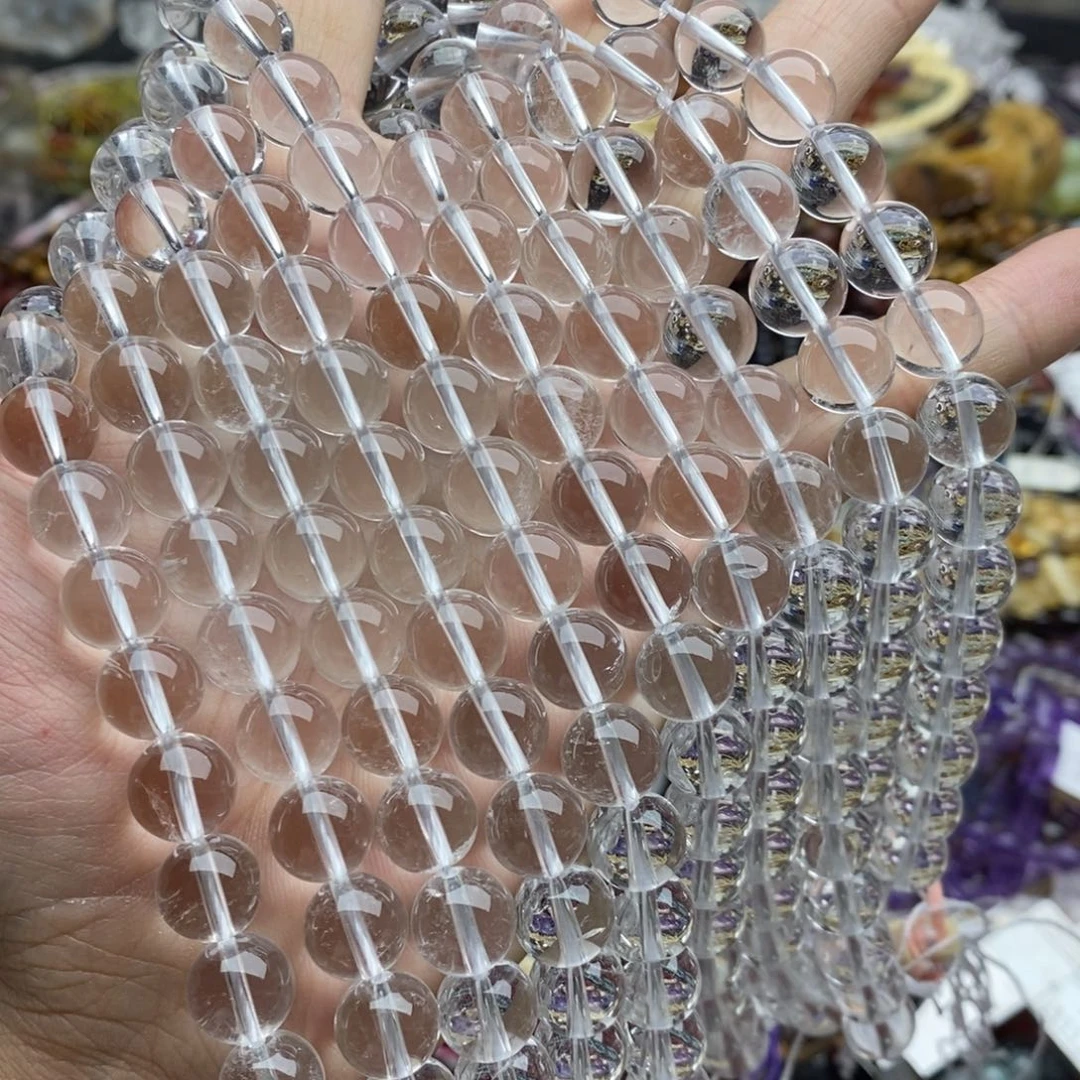 玛瑙/玉髓未镶嵌珠宝半成品一条天然10mm净透白水晶微棉