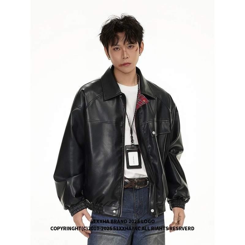 51嘻哈欧美高街vibe双面穿皮衣外套男女潮牌设计感hiphop机车夹克