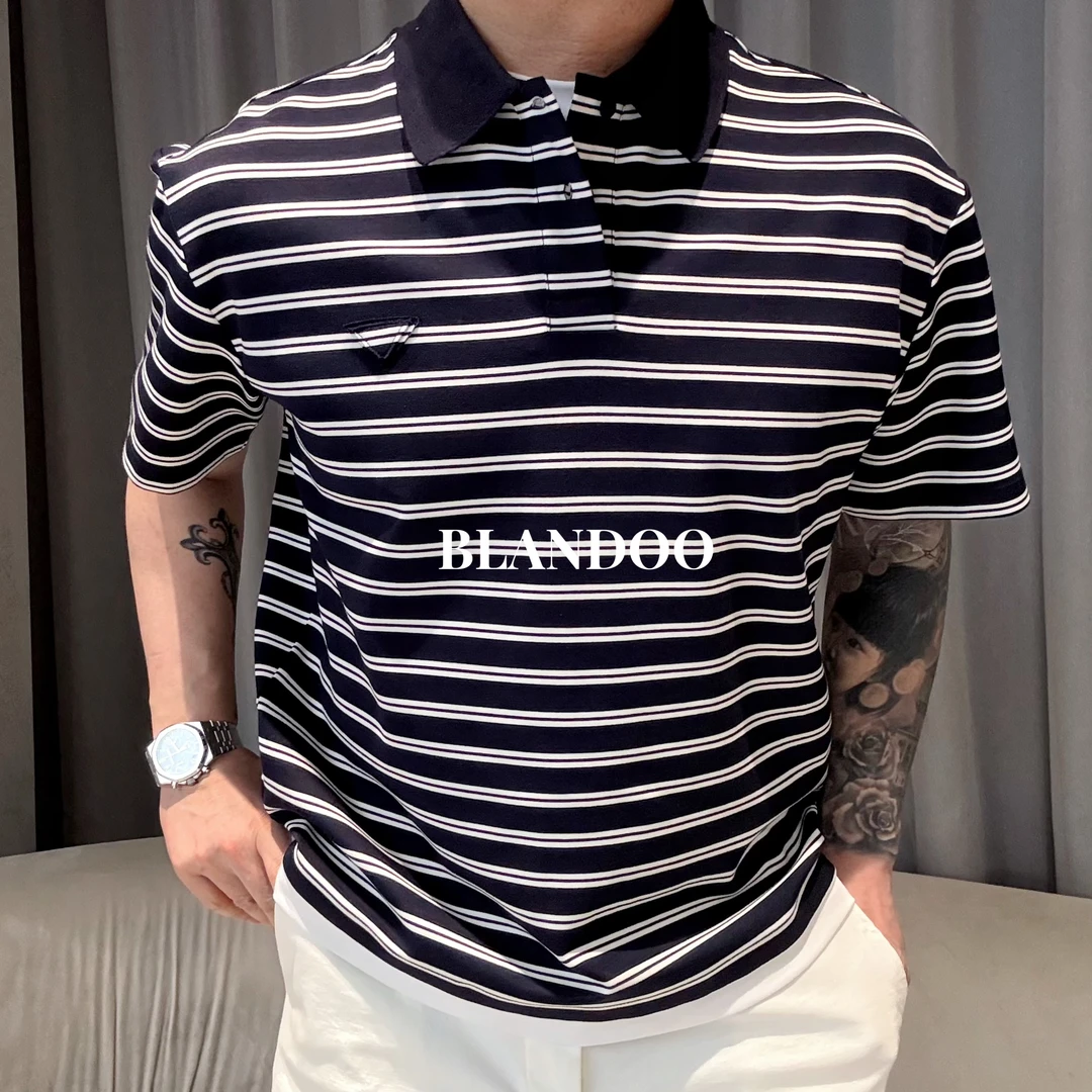 BLANDOO “舒适有型”  P*家经典百搭翻领条纹冰感Polo衫3BD036
