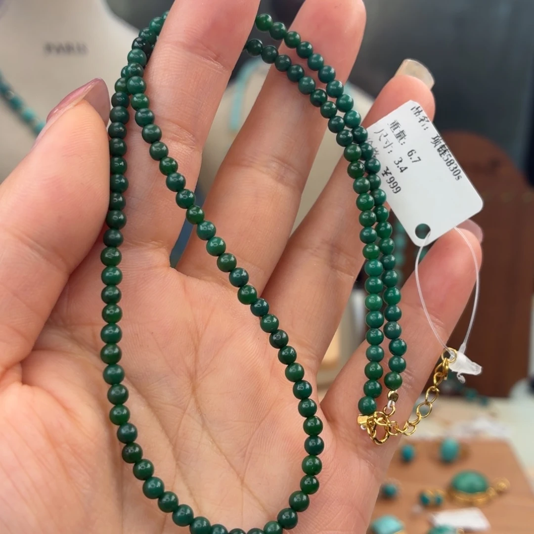 绿松石银S925镀金镶嵌颈饰