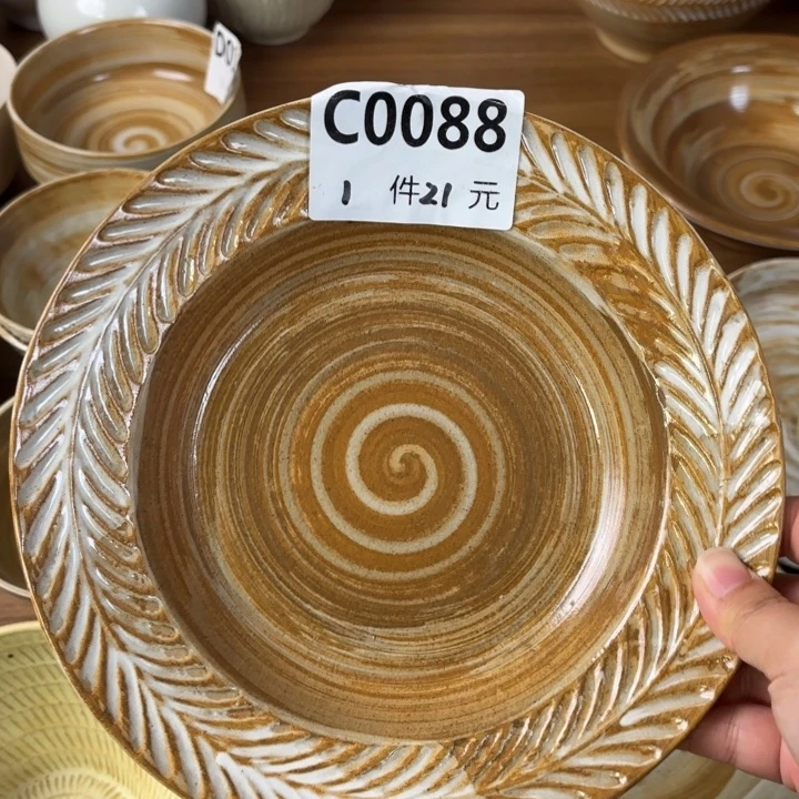 陶088粗陶麦穗深盘