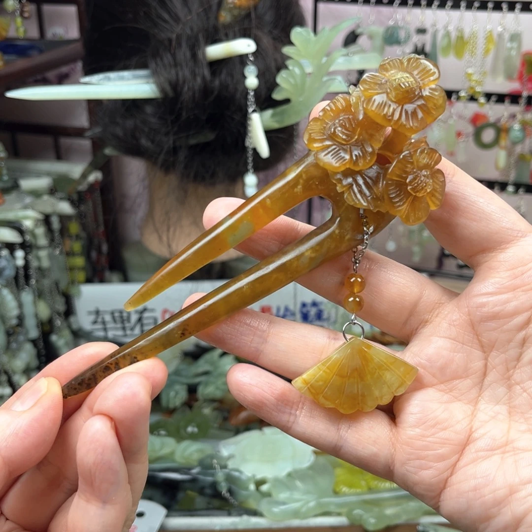 未镶嵌岫玉发饰岫玉耳坠