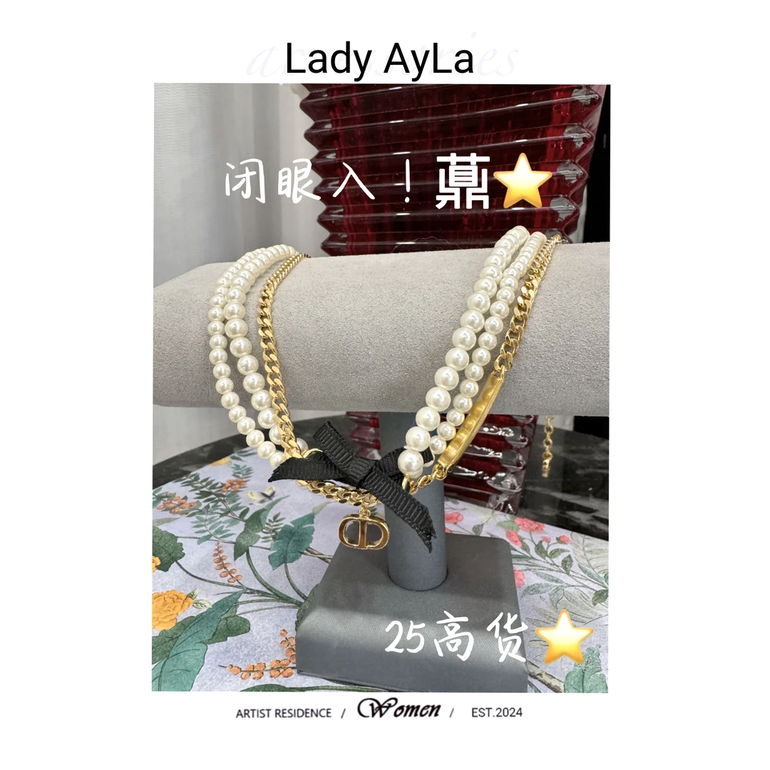 铜合金仿珍珠项链 CD蝴蝶结轻奢时尚项链AL3006