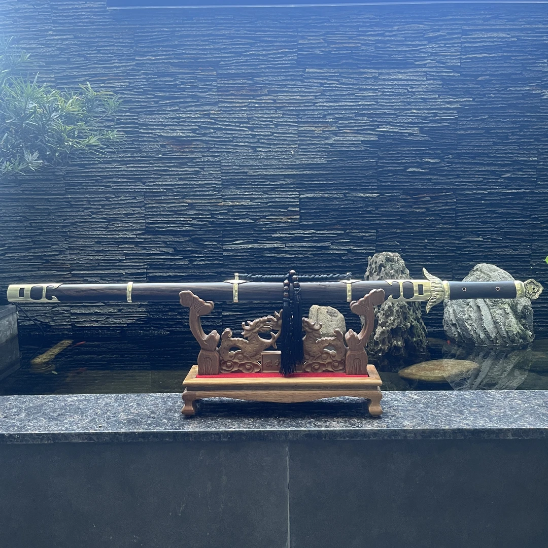 龙泉刀剑黄铜一体手工锻打清莲剑黑檀鞘子收藏送礼未开刃