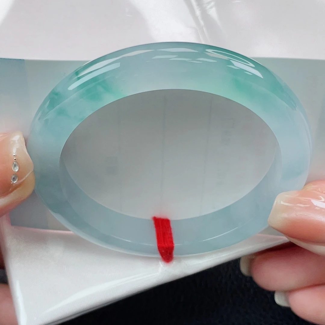 翡翠未镶嵌手镯54正圈冰蓝金丝翠