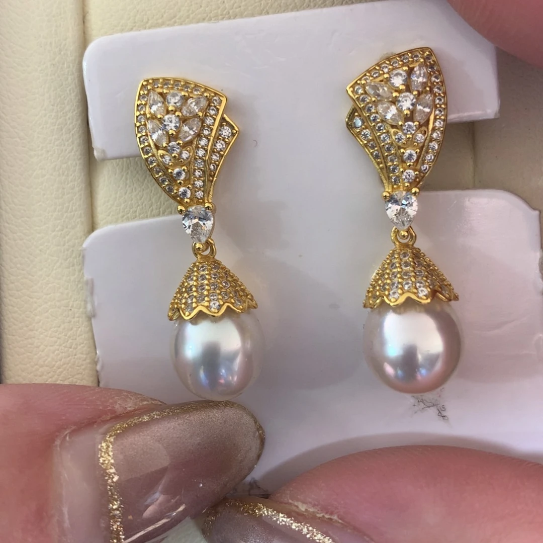 银S925镶嵌海水珍珠耳饰