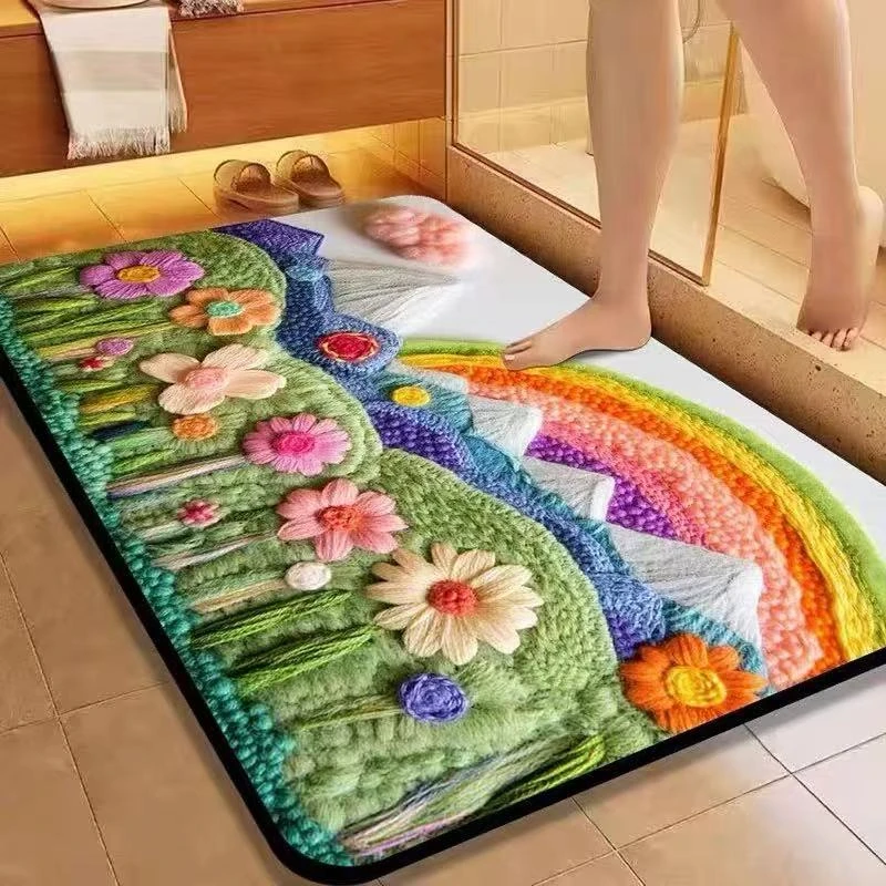 ins春意盎然硅藻泥地垫浴室门口速干吸水垫卫生间入户防滑脚垫