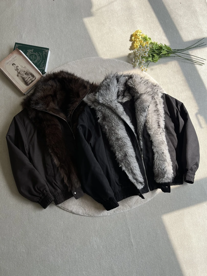 8225 狼毛座山雕假两件棉服外套夹克多穿法保暖御寒