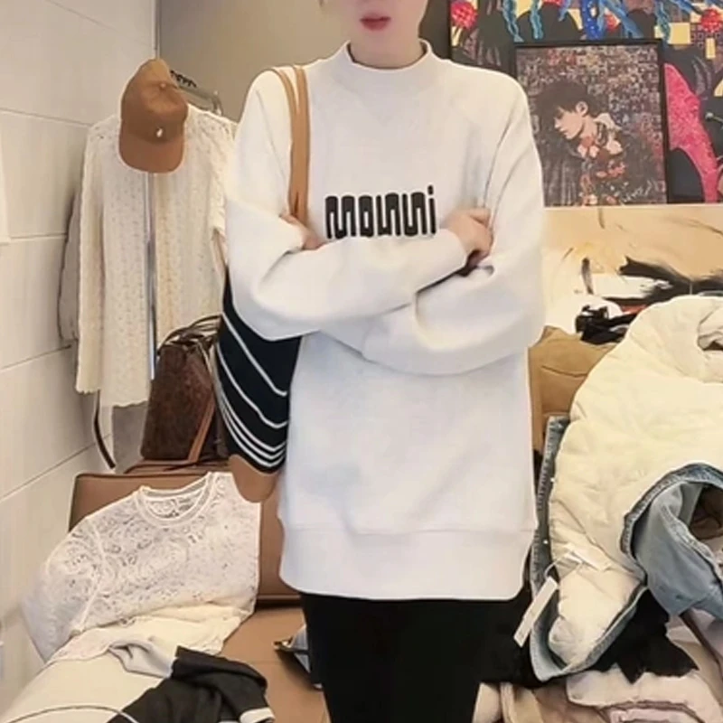 XJJ御寒卫衣2411099秋冬加绒加厚圆领长袖卫衣