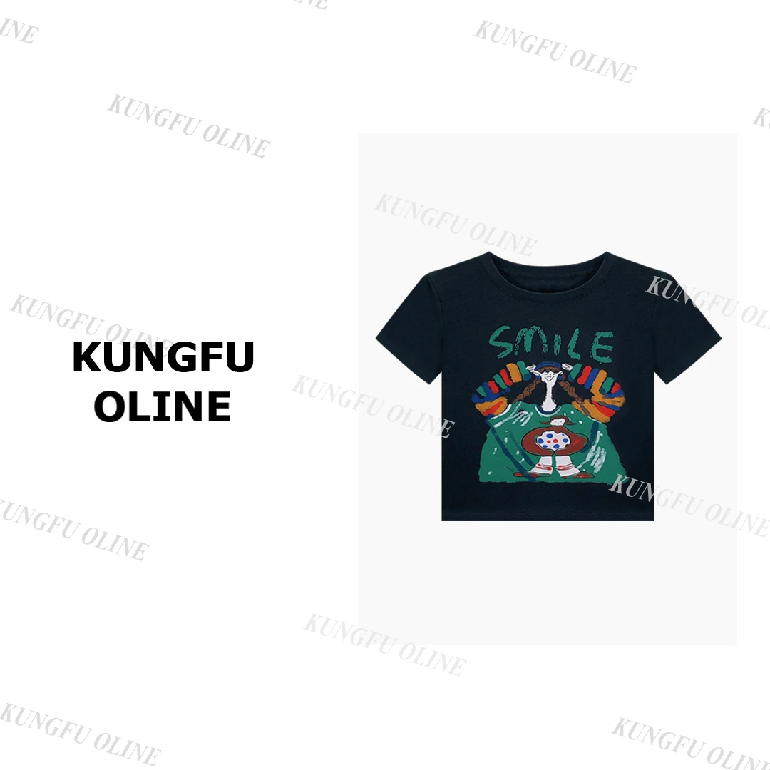 【Luu】【微笑女孩短袖】T1944流行卡通印花圆领短袖T恤潮流休闲上衣