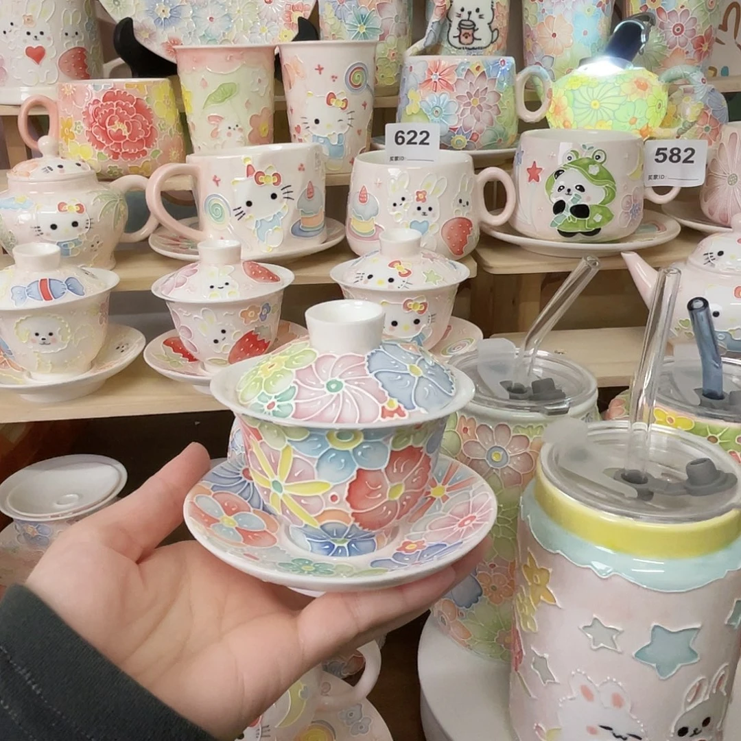 瓷片玉泥万花盖碗