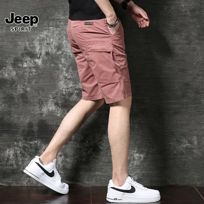 jeep吉普夏季薄款工装短裤男潮牌复古砖红宽松直筒休闲五分裤百搭