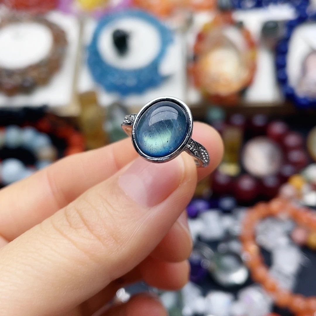 戒指银S925镶嵌烟晶