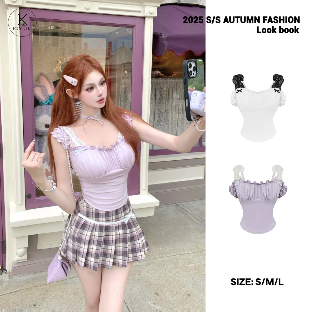 JOY KIKI鹅了么【芋泥轧糖】甜美少女纯欲吊带无袖蕾丝上衣 J25C052