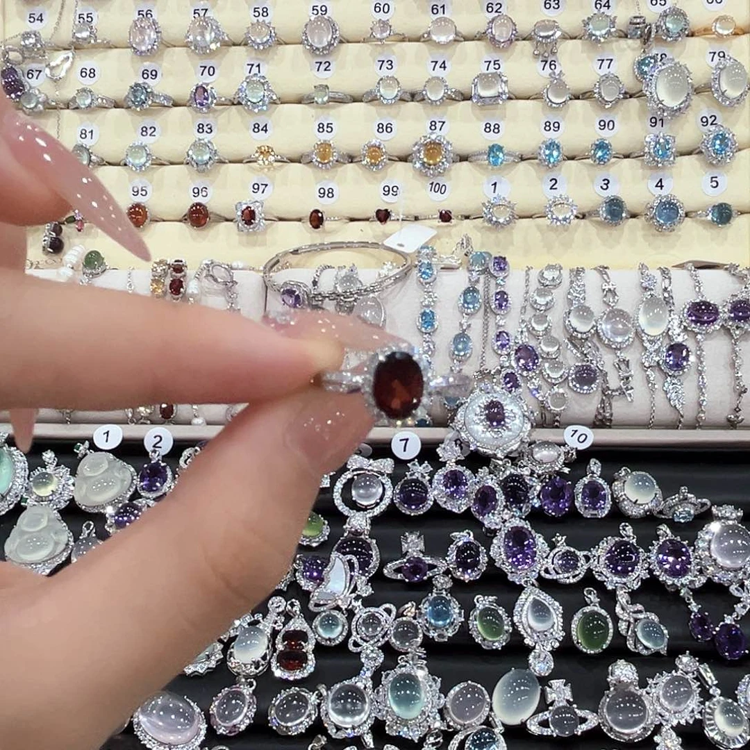 艳***石榴石戒指银S925镶嵌