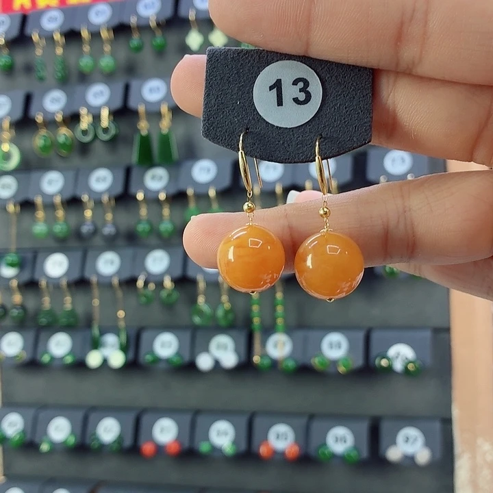 蜜蜡18K金镶嵌耳饰