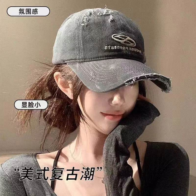 美式大头围棒球帽显脸小深顶加宽帽檐刺绣帽子水洗复古做旧鸭舌帽