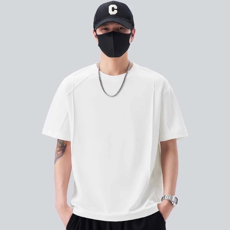 设计感短袖t恤男款夏季2025新款宽松休闲半袖男士液氨棉圆领体恤