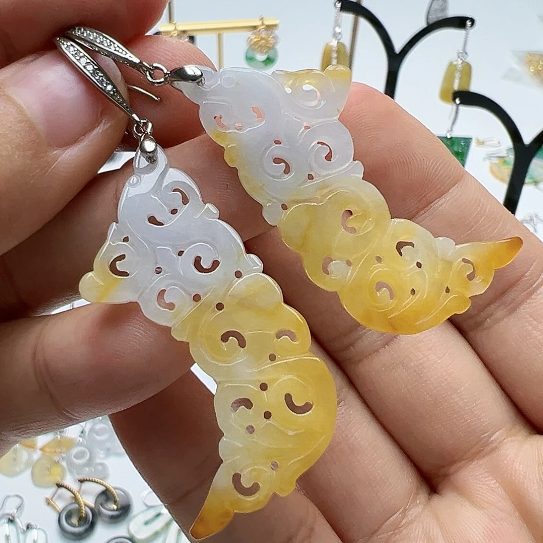银S925镶嵌翡翠耳饰天然缅甸A货翡翠