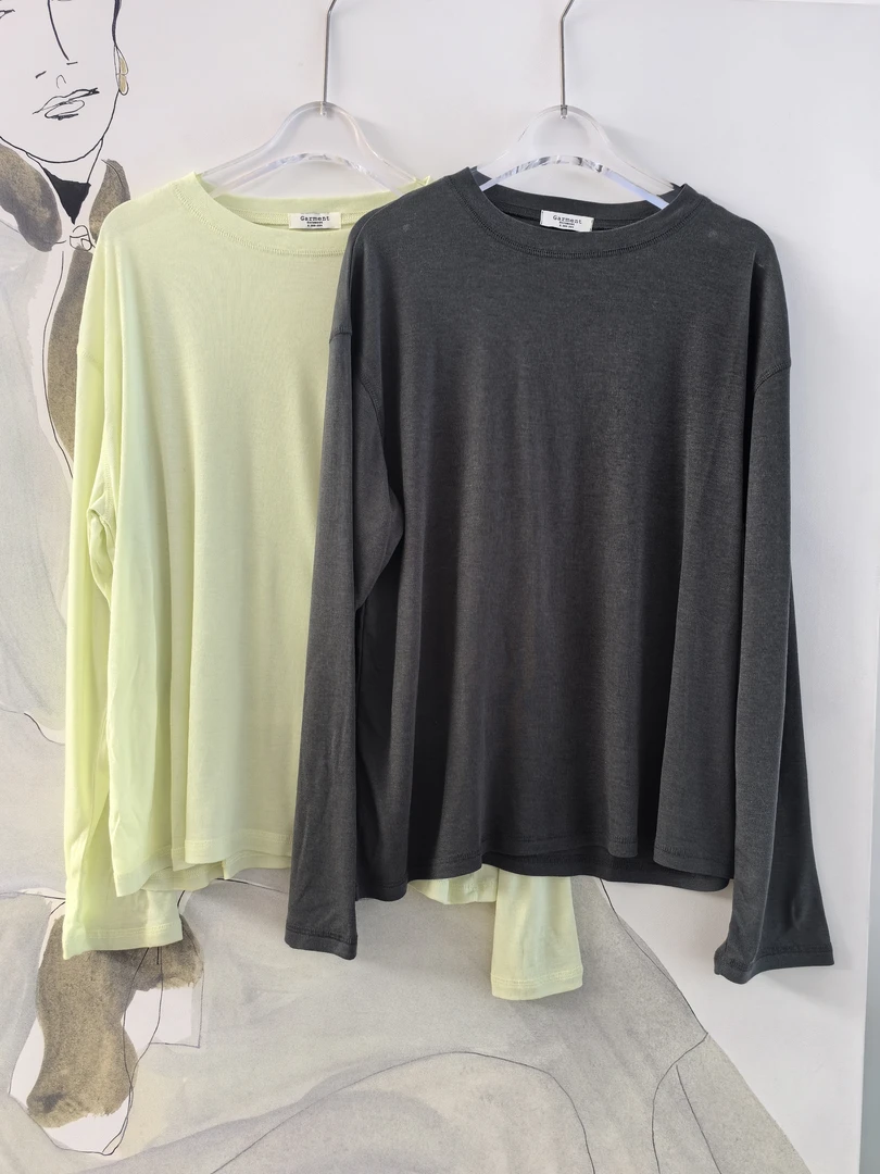GARMENT公鸡家韩国东大门代购2025春季 纯色圆领百搭舒适长袖T恤