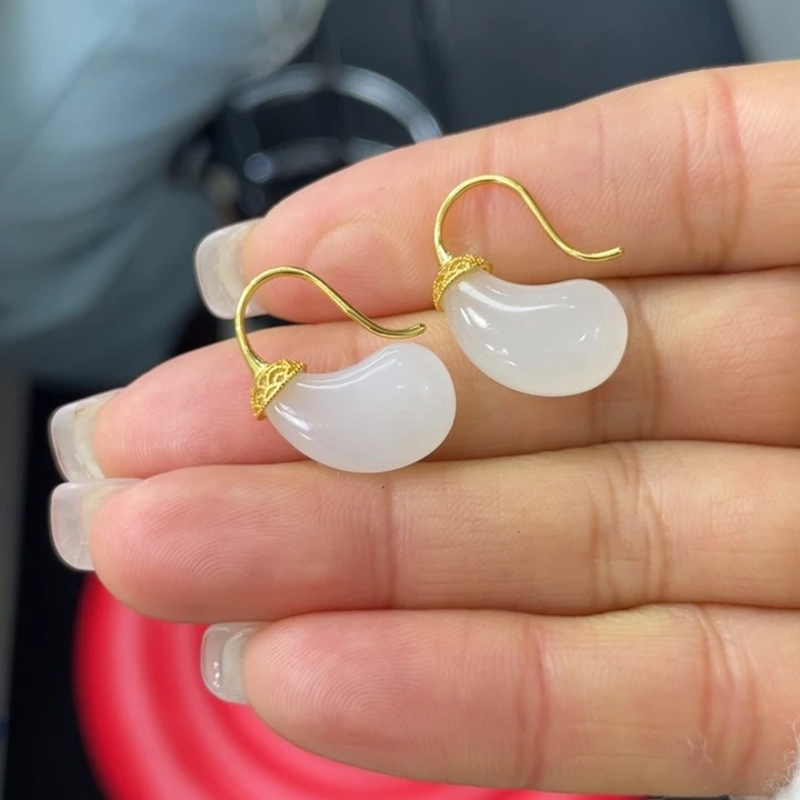 和田玉银S925镶嵌耳饰