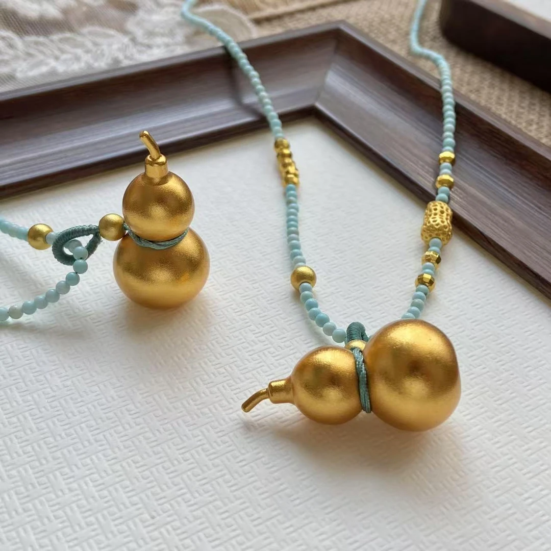 铜合金项链 手工串珠新中式花生葫芦项链