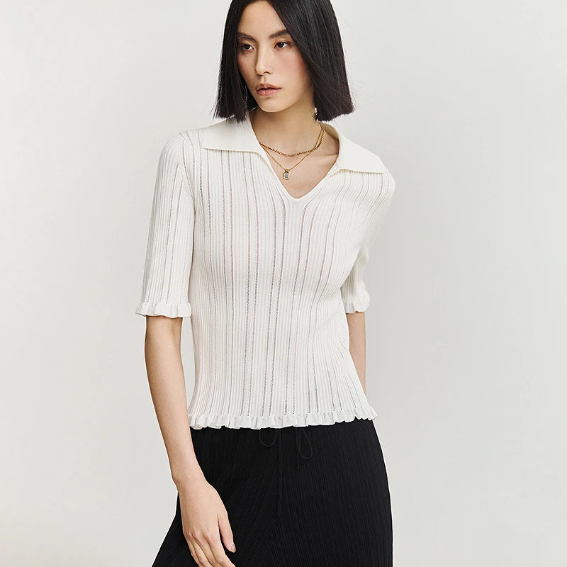 【商场同款】LILY夏季新款女装复古POLO领通勤毛针织衫124210TK327