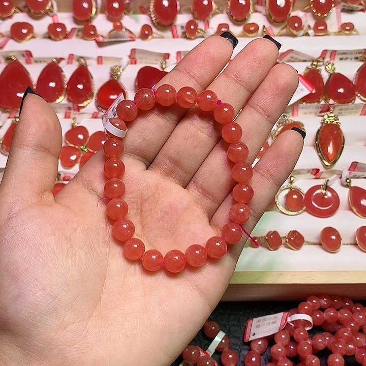p***p未镶嵌菱锰矿（红纹石）手绳冰种8mm