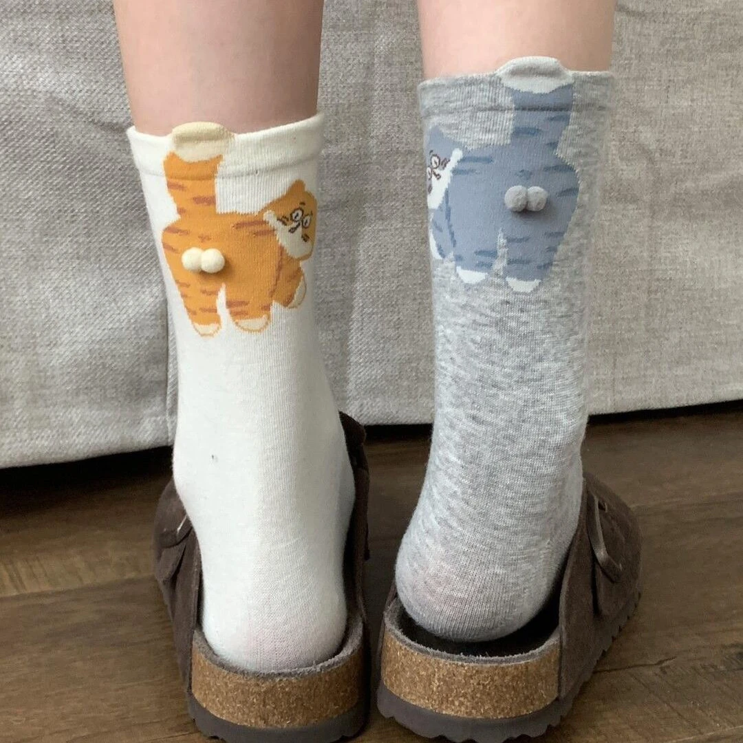 猫咪蛋蛋袜子趣味个性创意搞笑可爱小众设计2025夏季卡通立体袜J