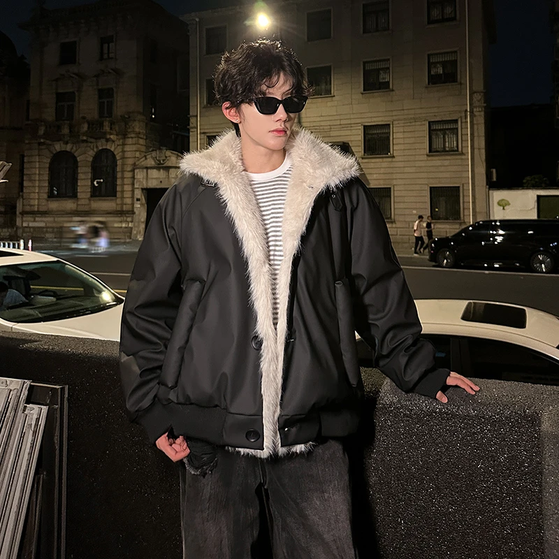 美式重磅座山雕毛领棉服男冬季加绒加厚高街宽松百搭立领棉衣外套