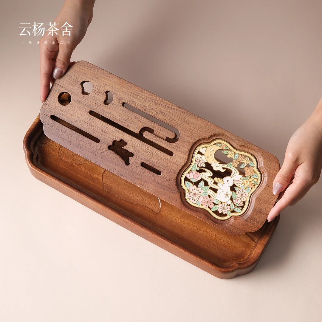 【展会首发】南美胡桃木 设计款 桂兔储水茶盘 尺寸约38-15-4cm