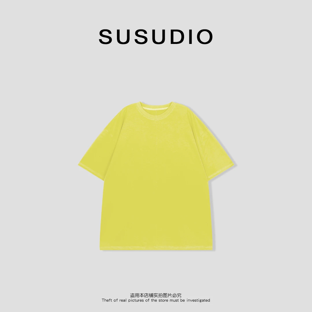 SUSUDIO 夏季时髦百搭圆领纯色短袖舒适透气短袖T恤10349