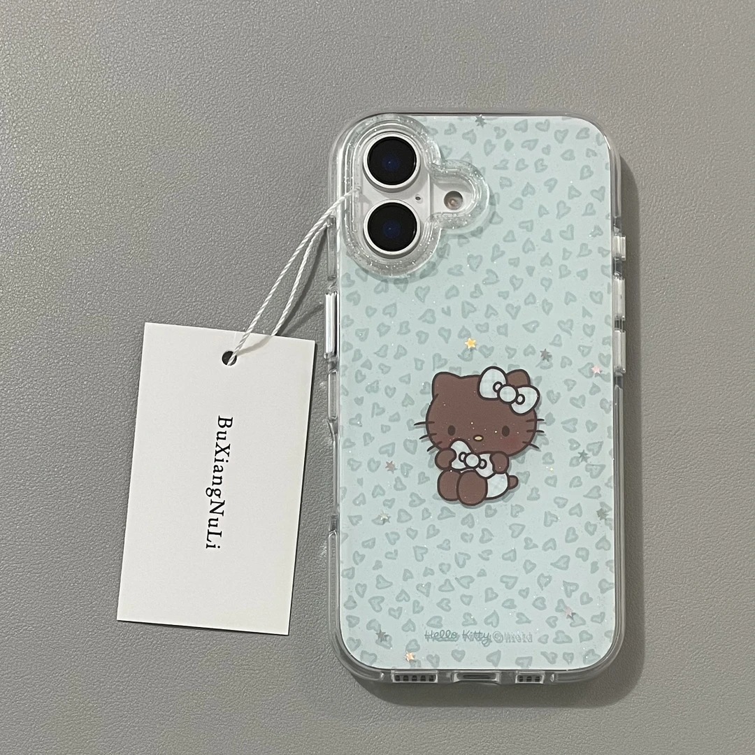 ins薄荷绿满屏爱心kitty猫适用苹果16pro手机壳iPhone15全包14/13